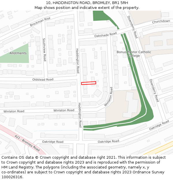 10, HADDINGTON ROAD, BROMLEY, BR1 5RH: Location map and indicative extent of plot