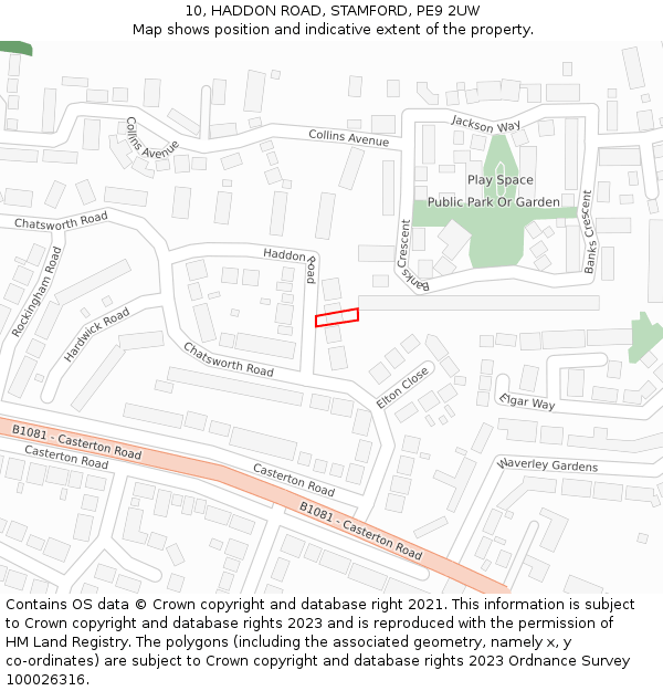 10, HADDON ROAD, STAMFORD, PE9 2UW: Location map and indicative extent of plot