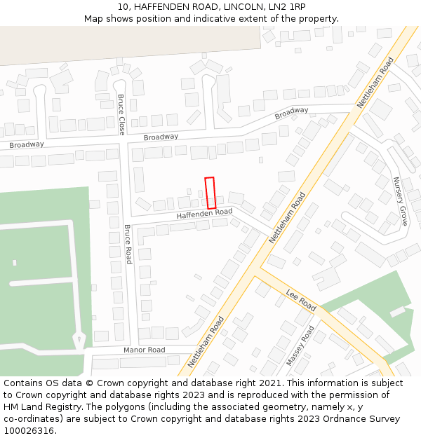 10, HAFFENDEN ROAD, LINCOLN, LN2 1RP: Location map and indicative extent of plot