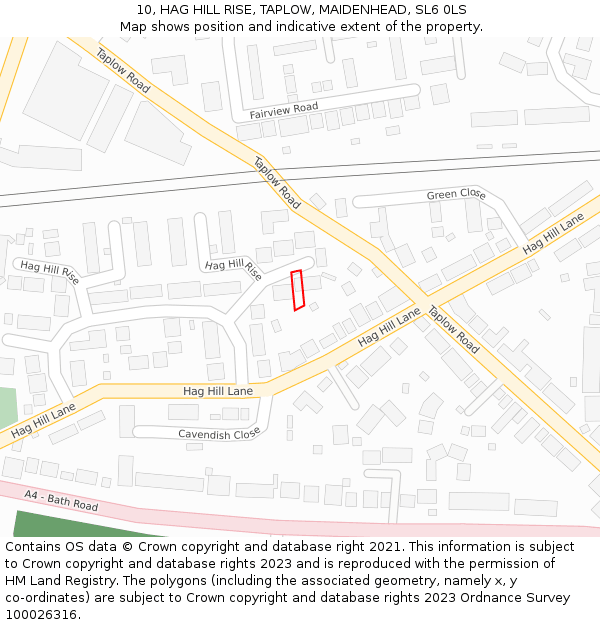 10, HAG HILL RISE, TAPLOW, MAIDENHEAD, SL6 0LS: Location map and indicative extent of plot