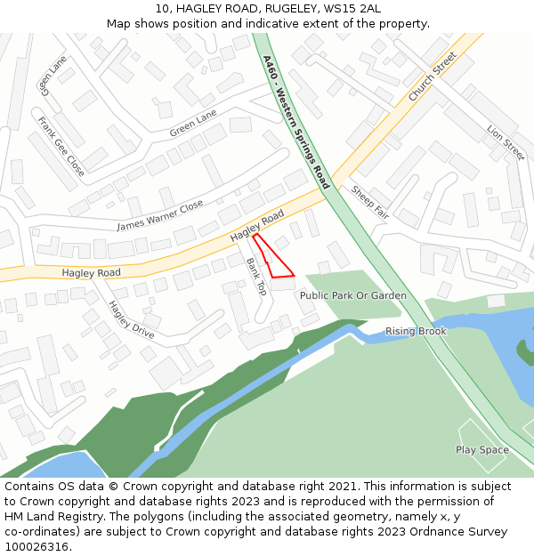 10, HAGLEY ROAD, RUGELEY, WS15 2AL: Location map and indicative extent of plot