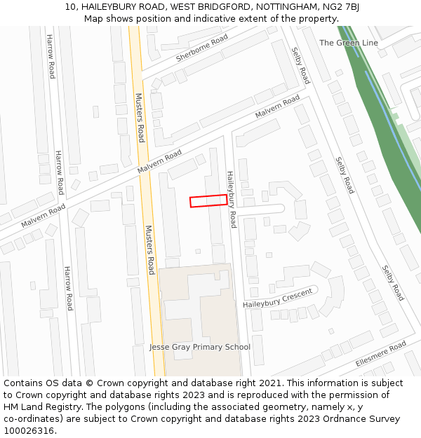 10, HAILEYBURY ROAD, WEST BRIDGFORD, NOTTINGHAM, NG2 7BJ: Location map and indicative extent of plot