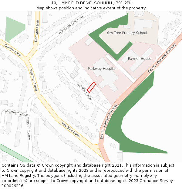 10, HAINFIELD DRIVE, SOLIHULL, B91 2PL: Location map and indicative extent of plot