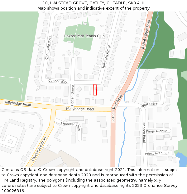 10, HALSTEAD GROVE, GATLEY, CHEADLE, SK8 4HL: Location map and indicative extent of plot