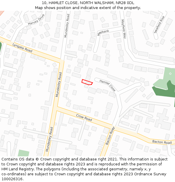 10, HAMLET CLOSE, NORTH WALSHAM, NR28 0DL: Location map and indicative extent of plot