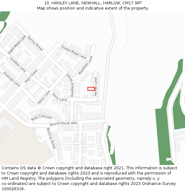 10, HANLEY LANE, NEWHALL, HARLOW, CM17 9RT: Location map and indicative extent of plot