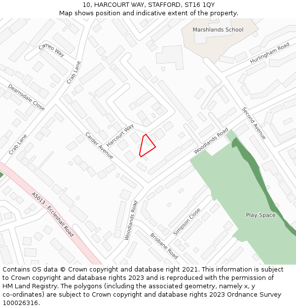 10, HARCOURT WAY, STAFFORD, ST16 1QY: Location map and indicative extent of plot