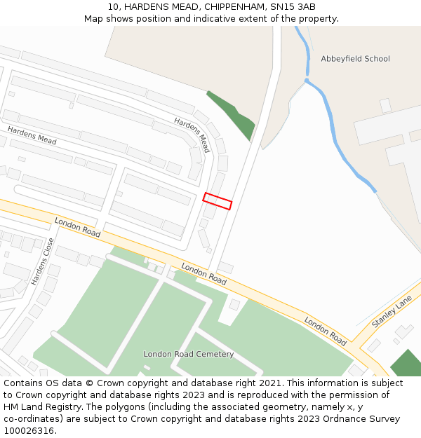 10, HARDENS MEAD, CHIPPENHAM, SN15 3AB: Location map and indicative extent of plot