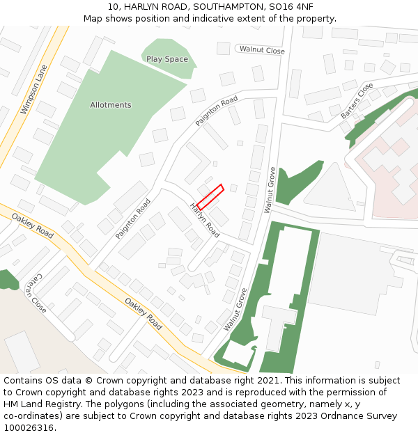 10, HARLYN ROAD, SOUTHAMPTON, SO16 4NF: Location map and indicative extent of plot