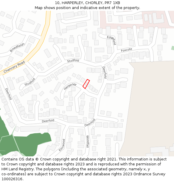10, HARPERLEY, CHORLEY, PR7 1XB: Location map and indicative extent of plot