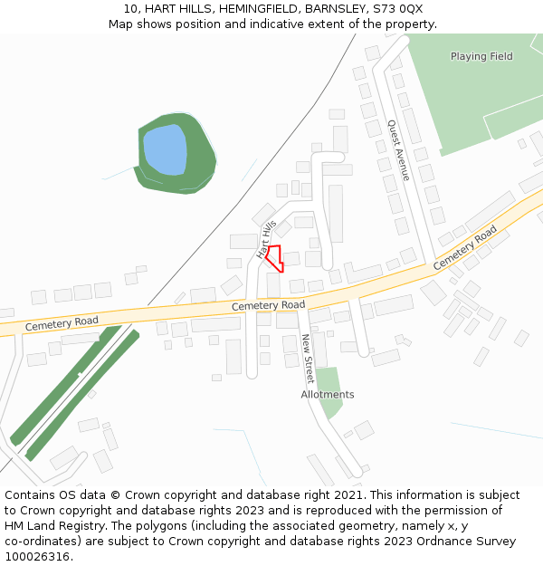 10, HART HILLS, HEMINGFIELD, BARNSLEY, S73 0QX: Location map and indicative extent of plot