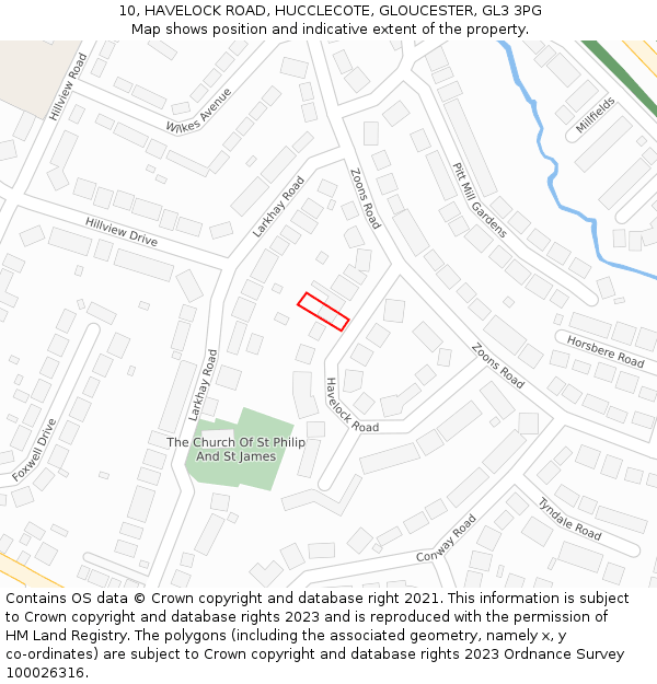 10, HAVELOCK ROAD, HUCCLECOTE, GLOUCESTER, GL3 3PG: Location map and indicative extent of plot