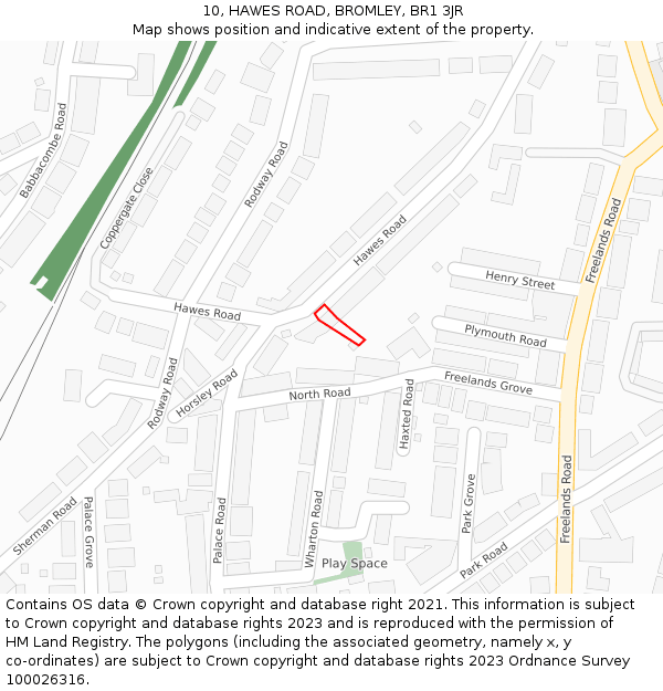 10, HAWES ROAD, BROMLEY, BR1 3JR: Location map and indicative extent of plot