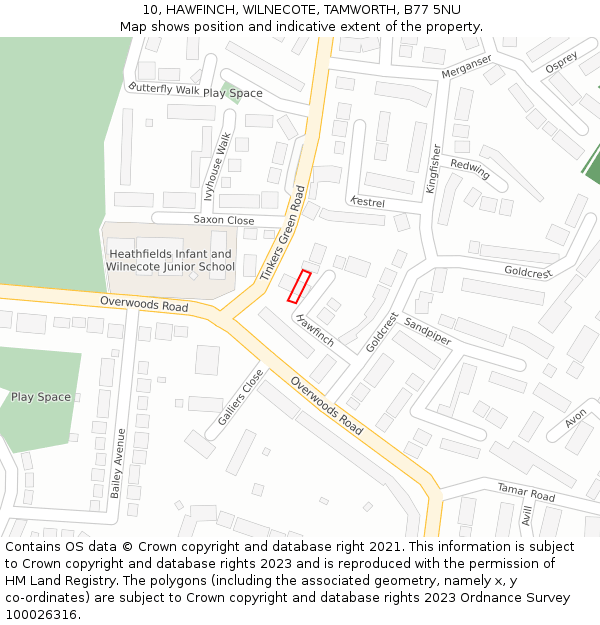 10, HAWFINCH, WILNECOTE, TAMWORTH, B77 5NU: Location map and indicative extent of plot