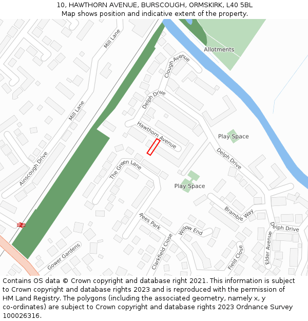 10, HAWTHORN AVENUE, BURSCOUGH, ORMSKIRK, L40 5BL: Location map and indicative extent of plot