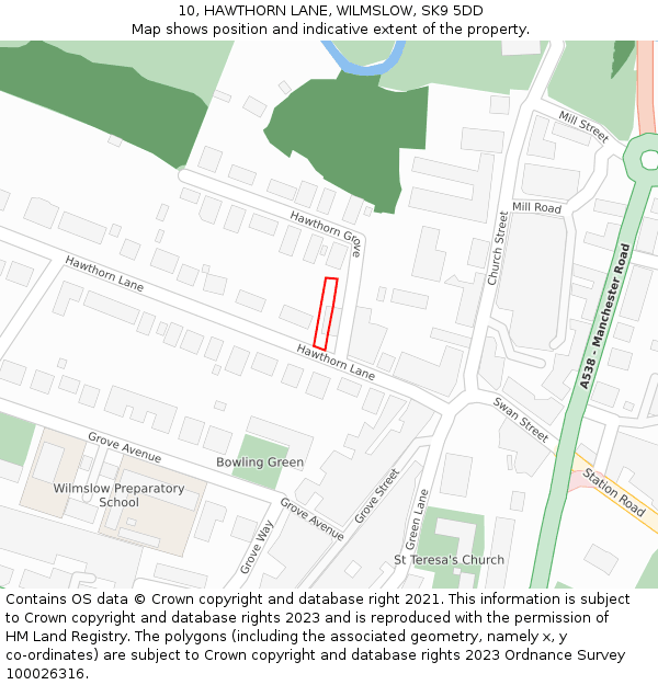 10, HAWTHORN LANE, WILMSLOW, SK9 5DD: Location map and indicative extent of plot