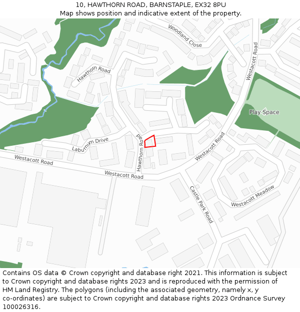 10, HAWTHORN ROAD, BARNSTAPLE, EX32 8PU: Location map and indicative extent of plot