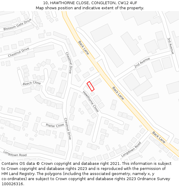 10, HAWTHORNE CLOSE, CONGLETON, CW12 4UF: Location map and indicative extent of plot