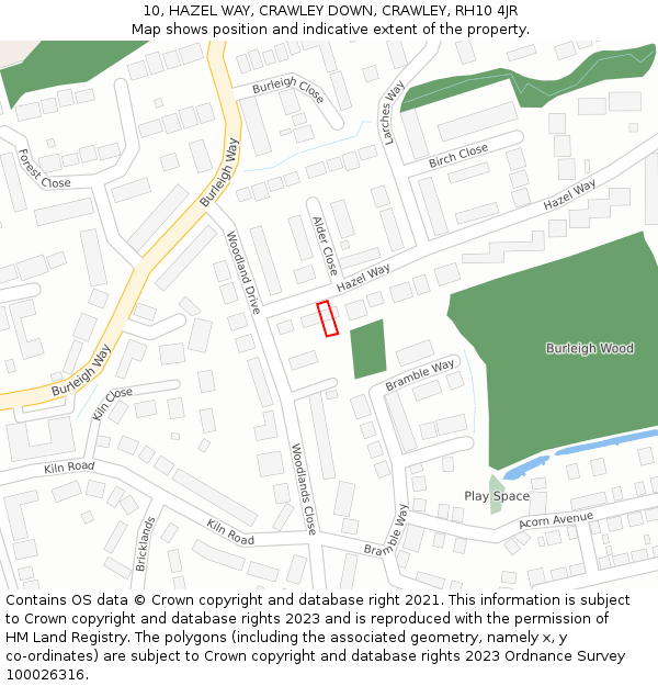 10, HAZEL WAY, CRAWLEY DOWN, CRAWLEY, RH10 4JR: Location map and indicative extent of plot
