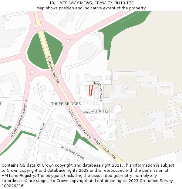 10, HAZELWICK MEWS, CRAWLEY, RH10 1BE: Location map and indicative extent of plot