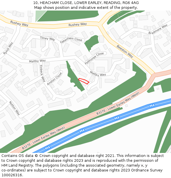 10, HEACHAM CLOSE, LOWER EARLEY, READING, RG6 4AG: Location map and indicative extent of plot