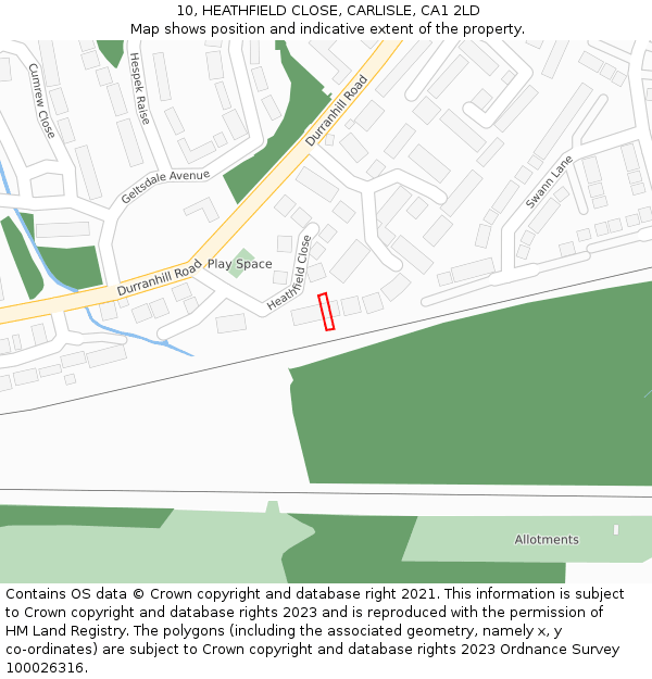 10, HEATHFIELD CLOSE, CARLISLE, CA1 2LD: Location map and indicative extent of plot