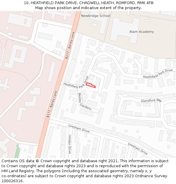 10, HEATHFIELD PARK DRIVE, CHADWELL HEATH, ROMFORD, RM6 4FB: Location map and indicative extent of plot