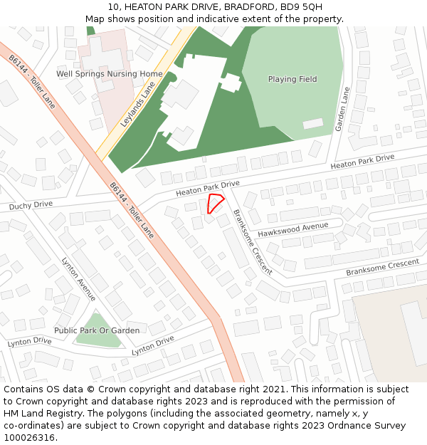 10, HEATON PARK DRIVE, BRADFORD, BD9 5QH: Location map and indicative extent of plot