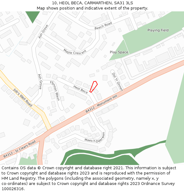 10, HEOL BECA, CARMARTHEN, SA31 3LS: Location map and indicative extent of plot
