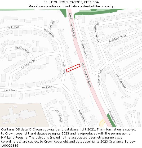 10, HEOL LEWIS, CARDIFF, CF14 6QA: Location map and indicative extent of plot