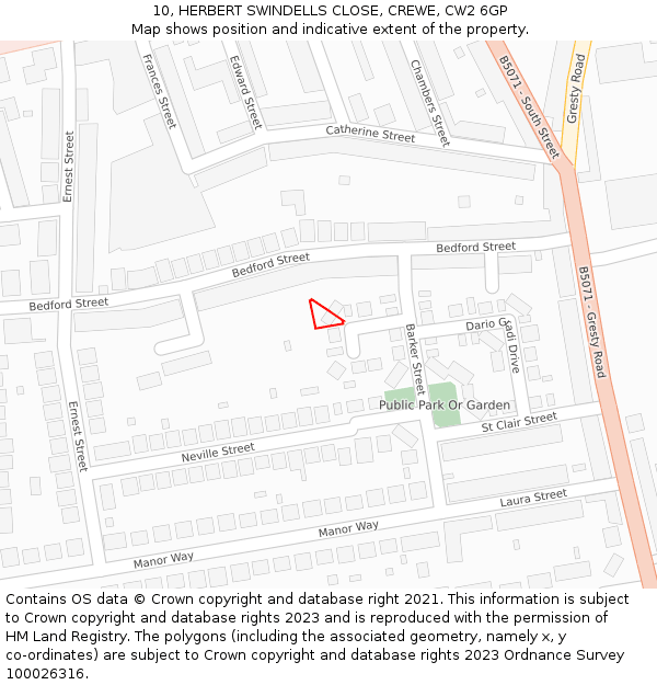 10, HERBERT SWINDELLS CLOSE, CREWE, CW2 6GP: Location map and indicative extent of plot
