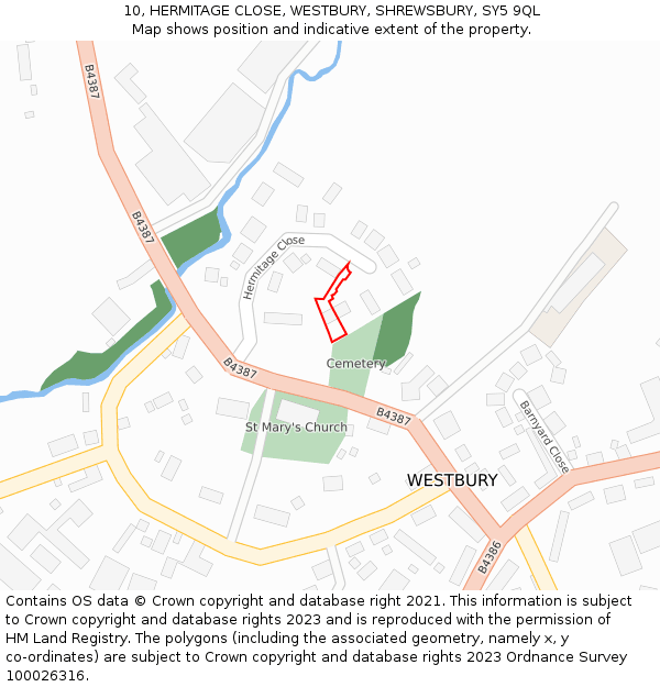 10, HERMITAGE CLOSE, WESTBURY, SHREWSBURY, SY5 9QL: Location map and indicative extent of plot