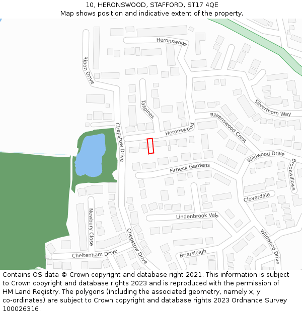 10, HERONSWOOD, STAFFORD, ST17 4QE: Location map and indicative extent of plot