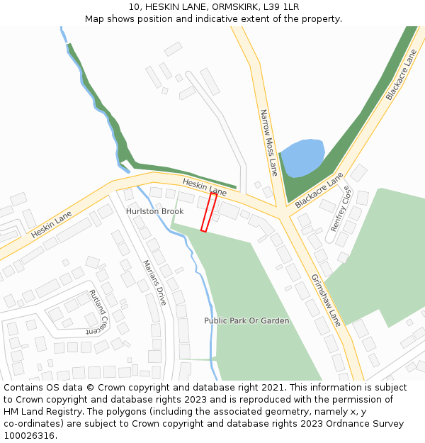 10, HESKIN LANE, ORMSKIRK, L39 1LR: Location map and indicative extent of plot