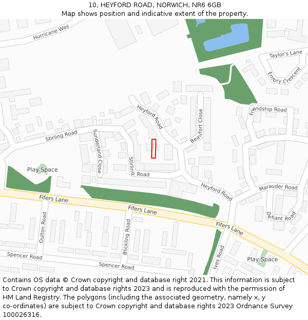 10, HEYFORD ROAD, NORWICH, NR6 6GB: Location map and indicative extent of plot