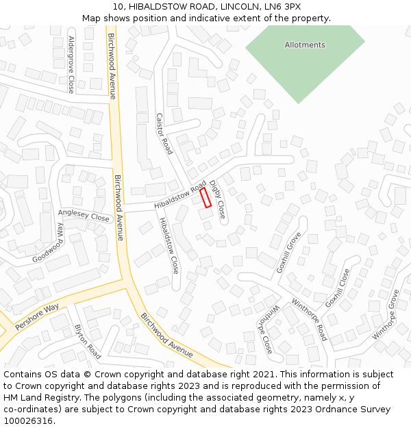 10, HIBALDSTOW ROAD, LINCOLN, LN6 3PX: Location map and indicative extent of plot