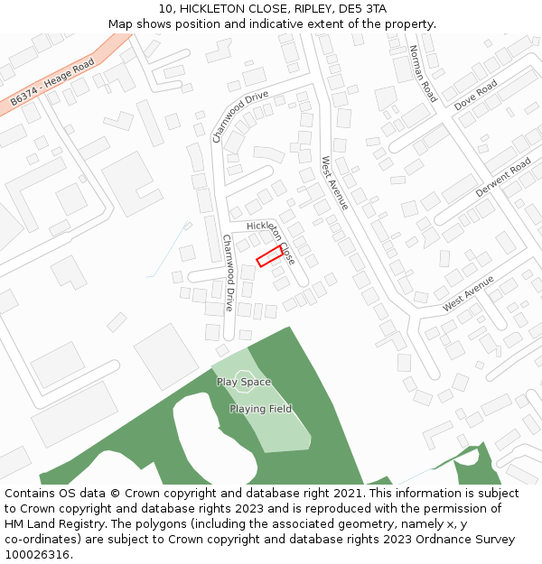 10, HICKLETON CLOSE, RIPLEY, DE5 3TA: Location map and indicative extent of plot