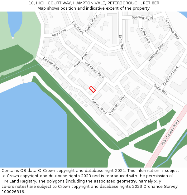 10, HIGH COURT WAY, HAMPTON VALE, PETERBOROUGH, PE7 8ER: Location map and indicative extent of plot