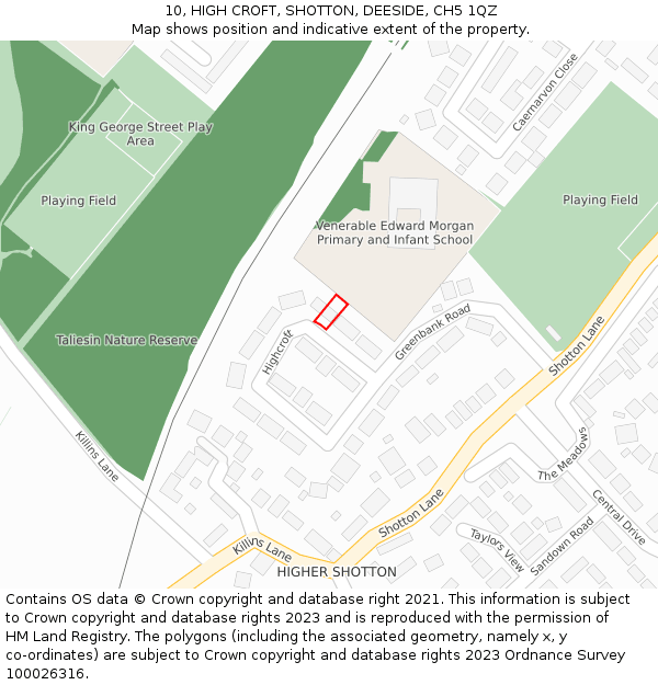 10, HIGH CROFT, SHOTTON, DEESIDE, CH5 1QZ: Location map and indicative extent of plot
