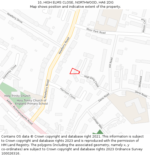 10, HIGH ELMS CLOSE, NORTHWOOD, HA6 2DG: Location map and indicative extent of plot