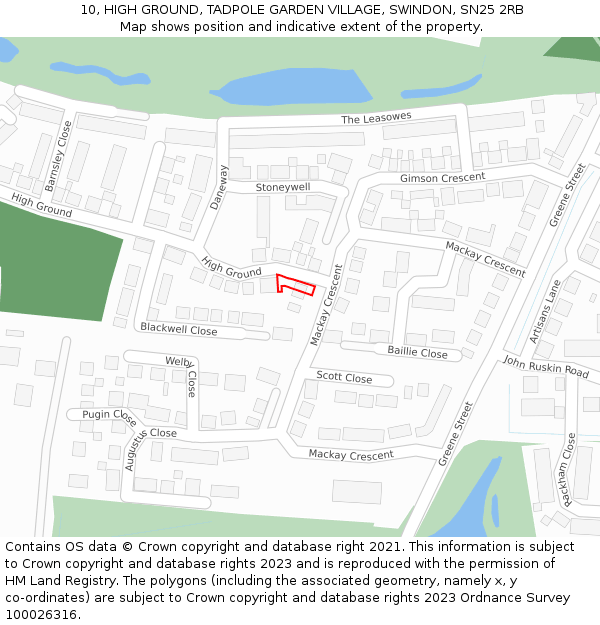 10, HIGH GROUND, TADPOLE GARDEN VILLAGE, SWINDON, SN25 2RB: Location map and indicative extent of plot