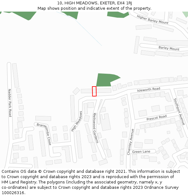 10, HIGH MEADOWS, EXETER, EX4 1RJ: Location map and indicative extent of plot