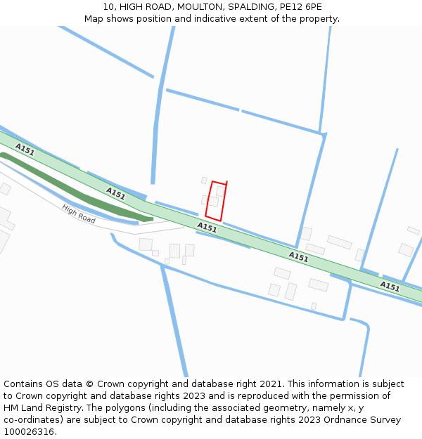 10, HIGH ROAD, MOULTON, SPALDING, PE12 6PE: Location map and indicative extent of plot