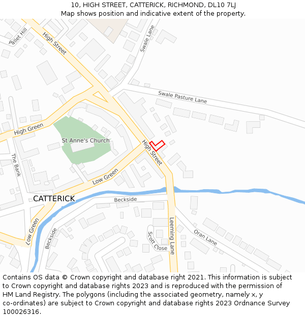 10, HIGH STREET, CATTERICK, RICHMOND, DL10 7LJ: Location map and indicative extent of plot