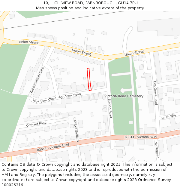 10, HIGH VIEW ROAD, FARNBOROUGH, GU14 7PU: Location map and indicative extent of plot