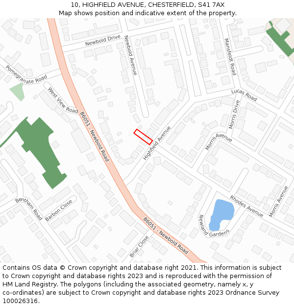 10, HIGHFIELD AVENUE, CHESTERFIELD, S41 7AX: Location map and indicative extent of plot