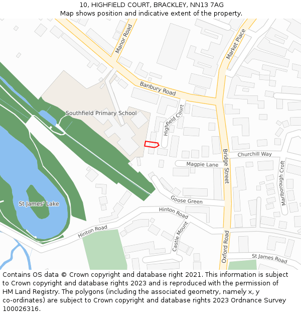 10, HIGHFIELD COURT, BRACKLEY, NN13 7AG: Location map and indicative extent of plot