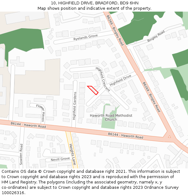 10, HIGHFIELD DRIVE, BRADFORD, BD9 6HN: Location map and indicative extent of plot