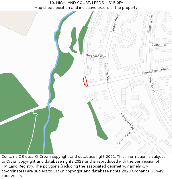 10, HIGHLAND COURT, LEEDS, LS15 0FA: Location map and indicative extent of plot