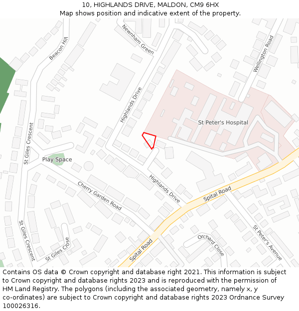 10, HIGHLANDS DRIVE, MALDON, CM9 6HX: Location map and indicative extent of plot